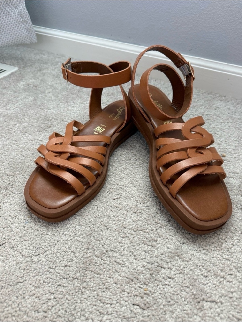 Seychelles Cognac Strappy Ankle Strap Sandals